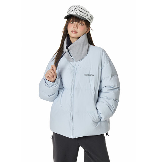 GROUND ZERO可双面穿情侣款字母绣花90白鸭绒立领羽绒服外套 藏青色 2XL   