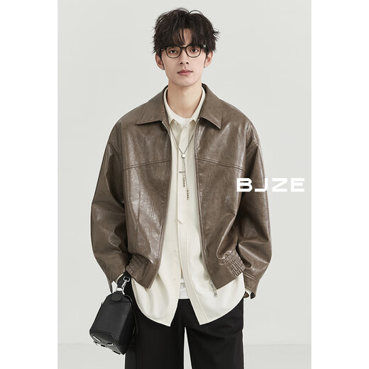 Earl Dower haut de gamme sur mesure, veste en cuir en cuir en cuir, veste pour le lit de Lycye Retro 2024 Automne Nouveau E431656 Pitch Black (brillant) xl