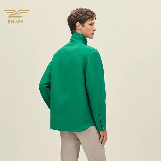 HERMES Men's New Workwear Stand Collar Jacket Loose Multi-Pocket Green Jacket Casual Wear Green 46