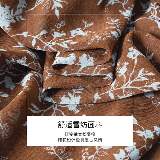 ROEYSHOUSE French retro floral V-neck chiffon shirt for women spring gentle lantern sleeves loose slimming top 13452 color S