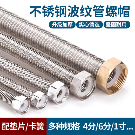 Wing Fantasy 304 stainless steel bellows nut 4 points 6 points 1 inch special nut gas water heater water inlet pipe threaded joint 4 points electroplated steel cap (with 16 tubes) 50 pieces (50 pieces free gaskets) no card