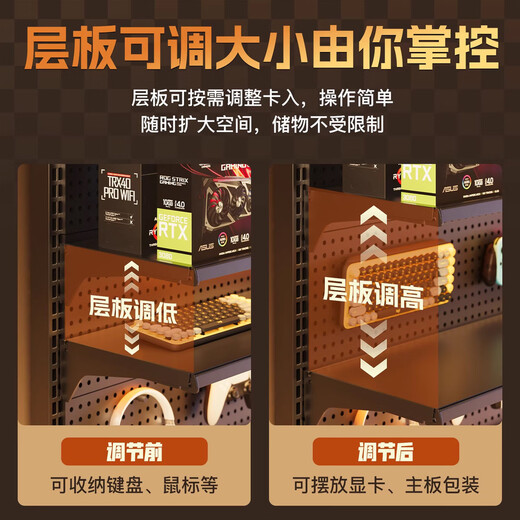 Fantasy vertical perforated plate storage rack, floor-standing e-sports room decoration metal storage rack, punch-free computer desktop modification. Not all shelves can pass the national standard, quality benchmark industry benchmark
