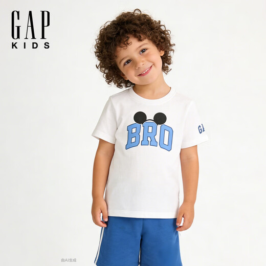 GAP (GAP) Boys 2026 Spring New Logo Cotton Cartoon Print Short Sleeve T-shirt Children's Clothing US Version 870479
