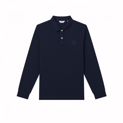 HAZZYS Men's Clothing Spring and Autumn Pure Cotton Men's Tops Commuting Lapel Long Sleeve T-Shirts for Men ABTZE0DAF01 Dark Navy Blue DN M (170/92A 46)