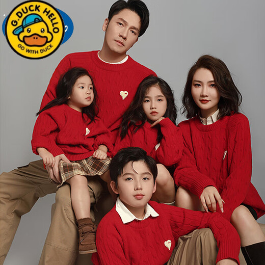 G.duck new year parent-child wear 2025 new winter red knitted sweater mother and son mother and daughter family autumn and winter wear magenta 130 baby sweater