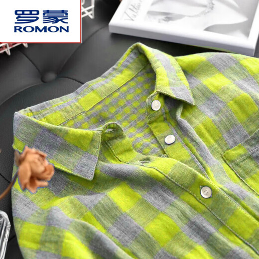 ROMON 100% cotton shirt women's thin double-layer fabric spring and autumn long-sleeved high-quality plaid lapel age-reducing loose top red XL recommended 115-130