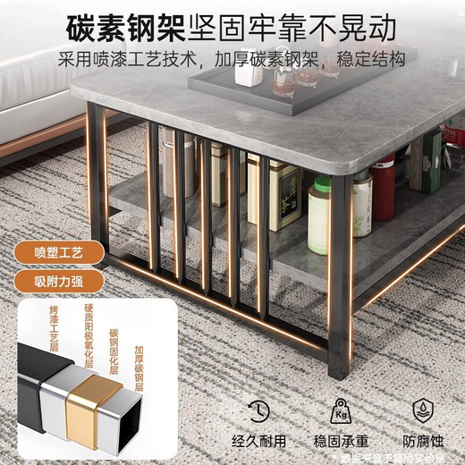 Coffee table, living room, home, small apartment table, rental house, 2026 new modern minimalist balcony sofa, coffee table, floor-standing cabinet, classic feather gray + black frame 120CM