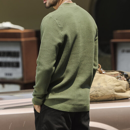 Chaoyugong American trendy brand Henry collar men's sweater loose casual handsome textured waffle sweater men's red coffee L