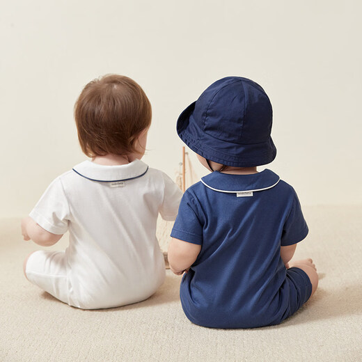 Koala Nose Blue Voyage Western Style Jumpsuit Infant Summer Navy Style Cotton Skin Friendly Romper Suit White 90cm