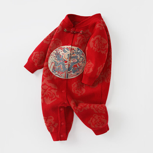BORBOON B baby jumpsuit autumn and winter newborn sweater red New Year's greetings clothes for boys and small months old winter clothes for women red 7621 66cm