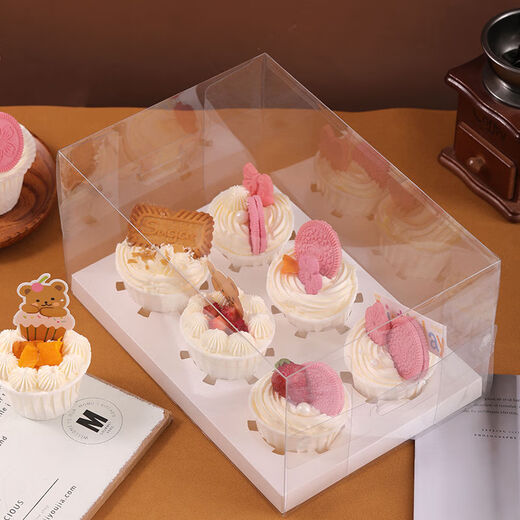 Fantasy transparent 6-piece taller cupcake box portable muffin cup nine-square grid packaging box 1 pack transparent strawberry tart packaging transparent strawberry tart packaging box 100 sets