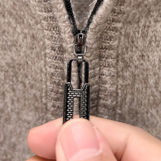 Year of the Horse zodiac year red 480g thickened pure wool sweater men's zipper turtleneck New Year sweater light gray L 175/110