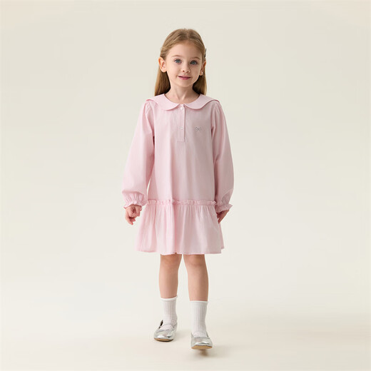 MARC&JANIE Mark Jenny pink and white plaid girls navy collar dress baby skirt 2026 spring new style 560128 pink and white plaid 90 cm (recommended height 81-90cm)