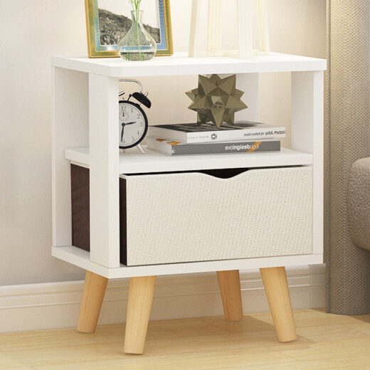 PULATA bedside table Nordic simple solid wood legs multi-functional bedroom cupboard fabric single drawer storage side table cabinet bedside table white 568101