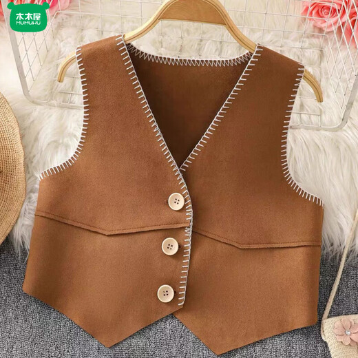 Wooden house parent-child clothing 2026 autumn mother-daughter clothing fashionable western dress family of three autumn clothing vest French women's long skirt brown vest 100 girls