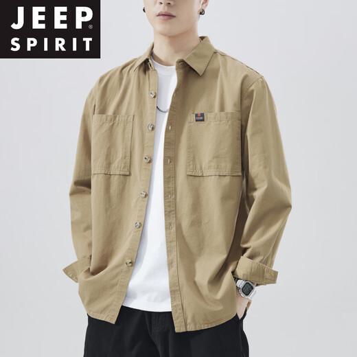 JEEP SPIRIT long-sleeved shirt men's 2026 spring and autumn new pure cotton versatile work shirt loose casual shirt jacket men's black 4XL