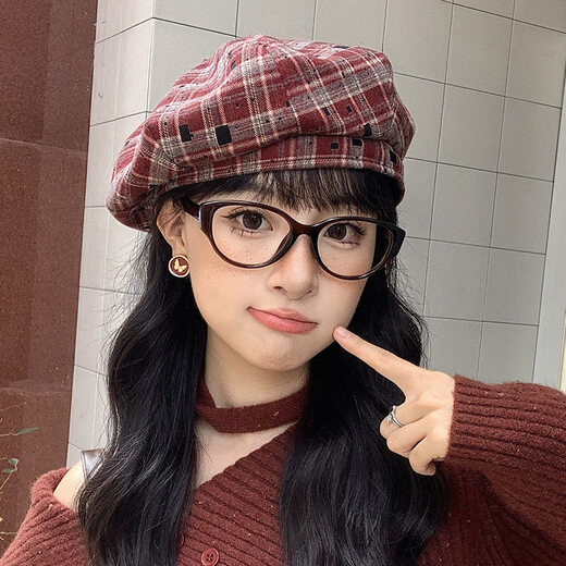 Spring and Autumn Octagonal Hat Women's Retro Newsboy Hat Niche Casual Plaid Beret Progressive Hat Khaki One Size