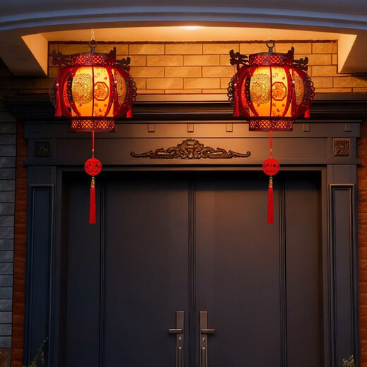 Xu Shansi New Year's hexagonal palace lantern balcony red lantern chandelier Chinese style antique building door head hanging wooden door lantern rotating wooden palace lantern 50# 07 style one pair