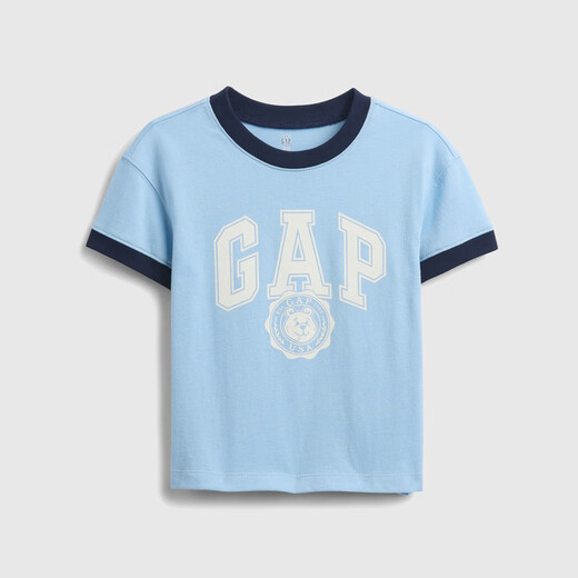 Gap Gap boys 2026 spring new pure cotton logo printed short-sleeved T-shirt children's clothing US version 877782 blue 100 /52 (2-3 years old)