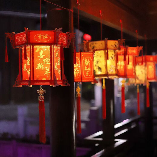 Xushansi 2026 New Year and Spring Festival palace lantern with blessing characters new fabric Chinese lantern hanging decoration balcony outdoor indoor door layout (2 affordable packs) DIY large palace lantern-Gong Xi Fa Cai