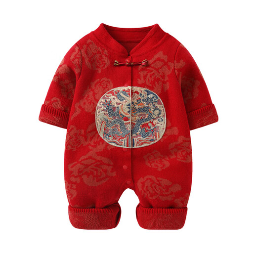BORBOON B baby jumpsuit autumn and winter newborn sweater red New Year's greetings clothes for boys and small months old winter clothes for women red 7621 66cm