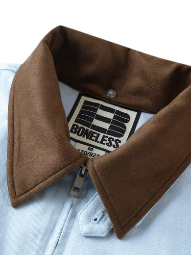 BONELESS Harrington detachable collar jacket basic versatile loose metal iron brand washed simple lapel jacket light blue S