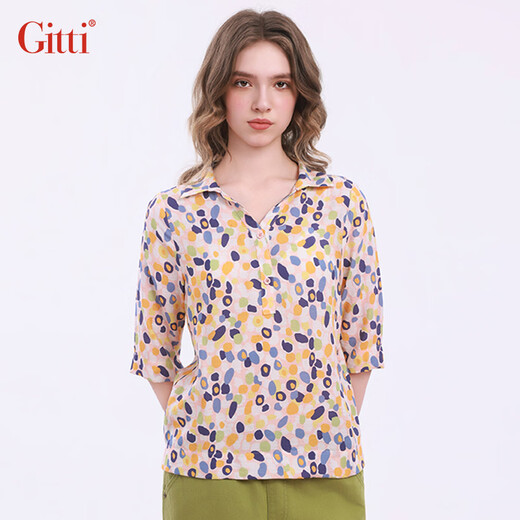 GITTI printed shirt for women 2026 spring and summer new short-sleeved loose slim large size shirt G261028 grass green 159 M (2)