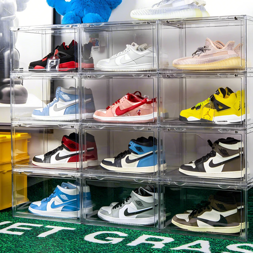 Qi Yuemang Acrylic fully transparent shoe box AJ sneaker storage display box magnetic drawer type plastic folding shoe cabinet A fully transparent shoe box 6 pieces 36x28x22cm