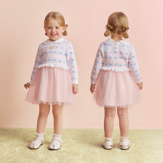 PawinPaw Cartoon Bear Children's Clothing 26th New Style Baby Girl Children's Mesh Woolen Dress Sweet and Fashionable Pink Pink/25 90