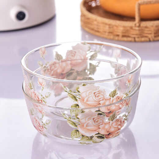 Fantasy Korean Golden Rose household heat-resistant glass bowl instant noodle bowl fruit salad bowl soup bowl rice bowl rice bowl Golden Rose glass bowl 2 pieces without lid