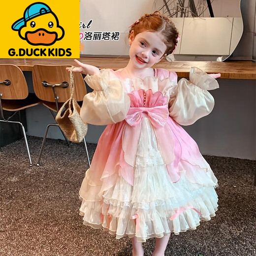 G.duck Little Yellow Duck Lolita Girls Princess Dress Spring and Autumn 2025 New Children's Birthday Party Dress for Girls Baby Pink Spring and Autumn Style 100