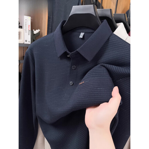 Hengyuan Xiangzhen pocket men's long-sleeved T-shirt 2025 natal year spring and autumn middle-aged dad polo casual bottoming shirt burgundy M 165