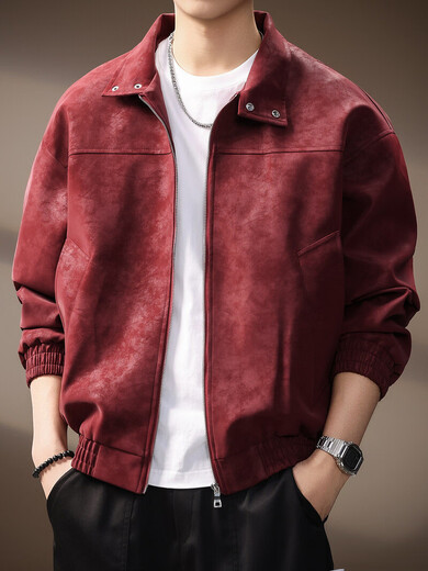 Noble color high-end American retro tie-dyed PU leather jacket for men in spring and autumn trendy brand handsome casual leather jacket for men Obsidian Black 3XL suitable for 190-210Jin Jin is equal to 0.5 kg