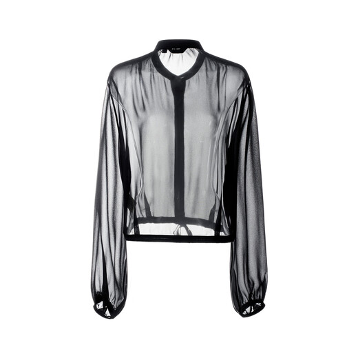 GIOVANNI VALENTINO long-sleeved casual round neck shirt for women elegant and fashionable transparent loose black jacket black S