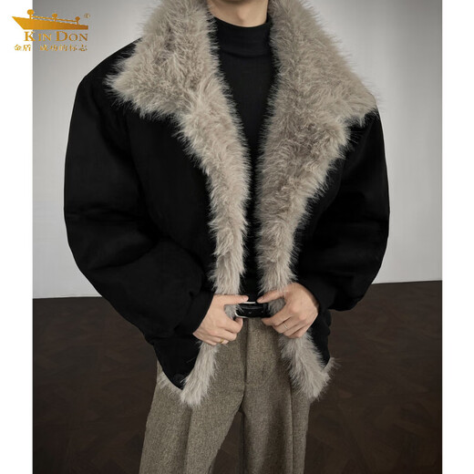Mountain-carved fur collar plus velvet cotton-padded jacket for men in winter with a handsome design, a warm cotton feel, a loose and thickened jacket, gray M (recommended 95-110 Jin Jin is equal to 0.5 kg)