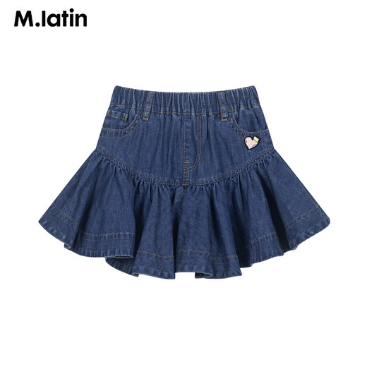 M.Latin Shopping Mall Same Style M.Latin Children's Waist Skirt 26 Spring New Style Girls Contrast Color Regular Waist Skirt Denim Blue 110