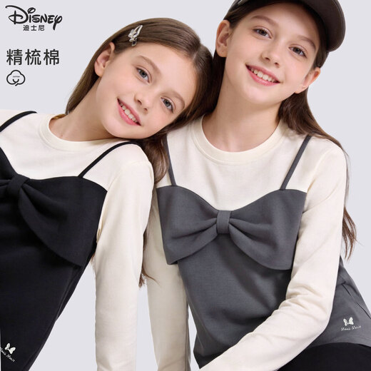 Disney (Disney) Girls T-shirt Long Sleeve Spring Clothing 2026 New Style Children's Bottoming Shirt Fake Two-Piece Autumn Black 140 cm