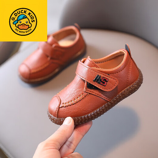 G.duck Little Yellow Duck New Children's Black Leather Shoes Kindergarten Boys' Single Shoes Elementary School Students' Soft-soled Casual Shoes Boys' Baby Shoes Brown Single Liner Size 23/Inner Length 14cm