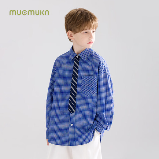Mucmukn college freshman blue plaid tie design layered shirt for boys and girls 26 spring new style