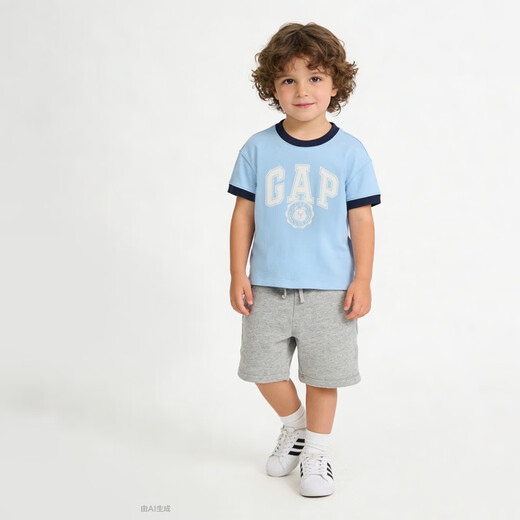 Gap Gap boys 2026 spring new pure cotton logo printed short-sleeved T-shirt children's clothing US version 877782 blue 100 /52 (2-3 years old)