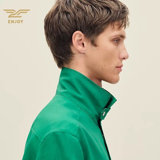 HERMES Men's New Workwear Stand Collar Jacket Loose Multi-Pocket Green Jacket Casual Wear Green 46