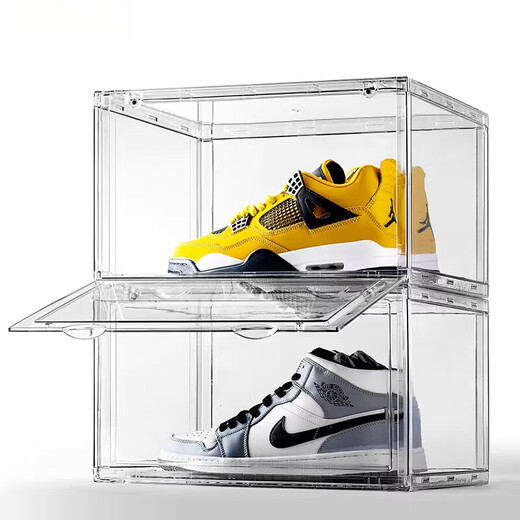 Qi Yuemang Acrylic fully transparent shoe box AJ sneaker storage display box magnetic drawer type plastic folding shoe cabinet A fully transparent shoe box 6 pieces 36x28x22cm