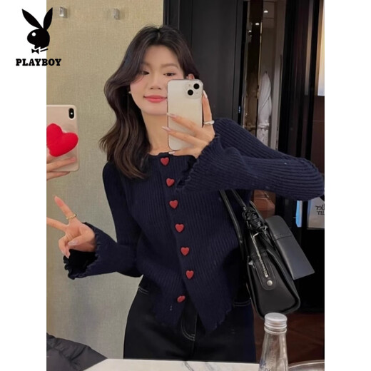 Playboy (PLAYBOY) Design Love Button Sweater Cardigan Women's Autumn and Winter Cardigan Temperament Gentle Loose Irregular Long Sleeve Knitted Top Brown S