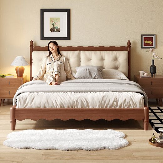 Gujia Home French Cream Style Puff Bed Master Bedroom Fabric Bed Small Size Removable Back Cover Fabric Bed DS9160 Almond Tea Removable Cream Style Flagship Model 1.8X2.0M