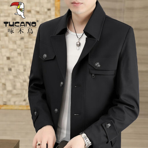 Woodpecker (TUCANO) Autumn and Winter New Middle-aged Windbreaker Men's Jacket Mid-Length Business Casual Jacket Men's Jacket Dad's Jacket 818 Khaki Color (Single Style) M 170 80/105Jin Jin is equal to 0.5 kg