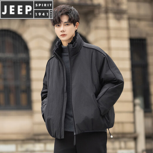 JEEP SPIRIT2025 Winter Down Jacket Men's 90 White Duck Down Stand Collar Loose Thickened Warm Fashion Jacket Handsome Top Clothes Trendy YR2560 Black 2XL