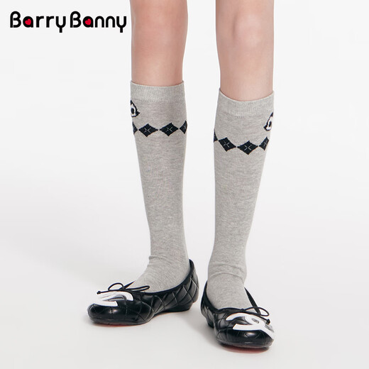 BARRY BANNY Girls' Socks Embroidered Mid-Tube Socks 2026 Spring Medium and Large Children's Light Gray Combed Knitted Socks Diamond Gray One Size