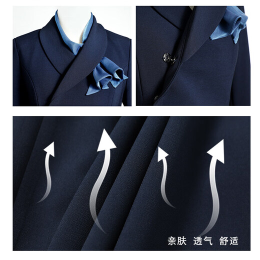 High-end professional suit suit, feminine fashion, case customer service, beauty salon work clothes, hotel front desk work clothes, navy suit + skirt, light blue silk scarf, L recommended 108-117 Jin Jin equals 0.5 kg