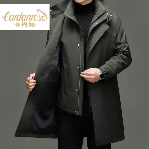 CARDANRO luxury brand high-end men's 95 white goose down down jacket detachable multi-wear mid-length winter windbreaker khaki 4XL 195