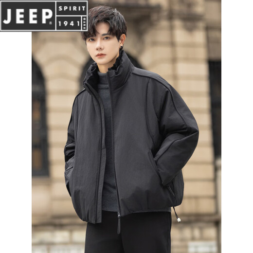 JEEP SPIRIT2025 Winter Down Jacket Men's 90 White Duck Down Stand Collar Loose Thickened Warm Fashion Jacket Handsome Top Clothes Trendy YR2560 Black 2XL